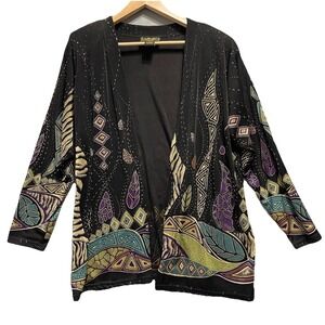 Vintage ATOC A Touch Of Class Multicolor Stretch Cardigan Size L/XL Artsy USA